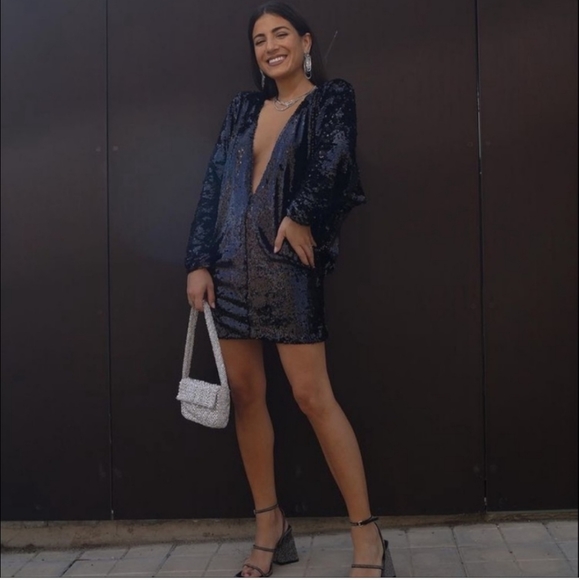 Zara Multi Position Black Sequin Dress NWT - Picture 7 of 11